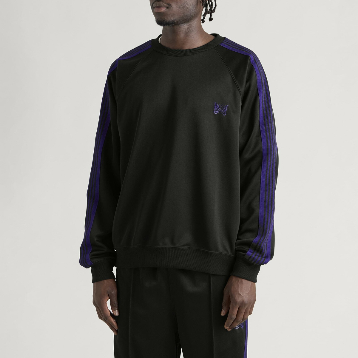 Needles Men's Poly Smooth Crew Neck Sweatshirt in Black
