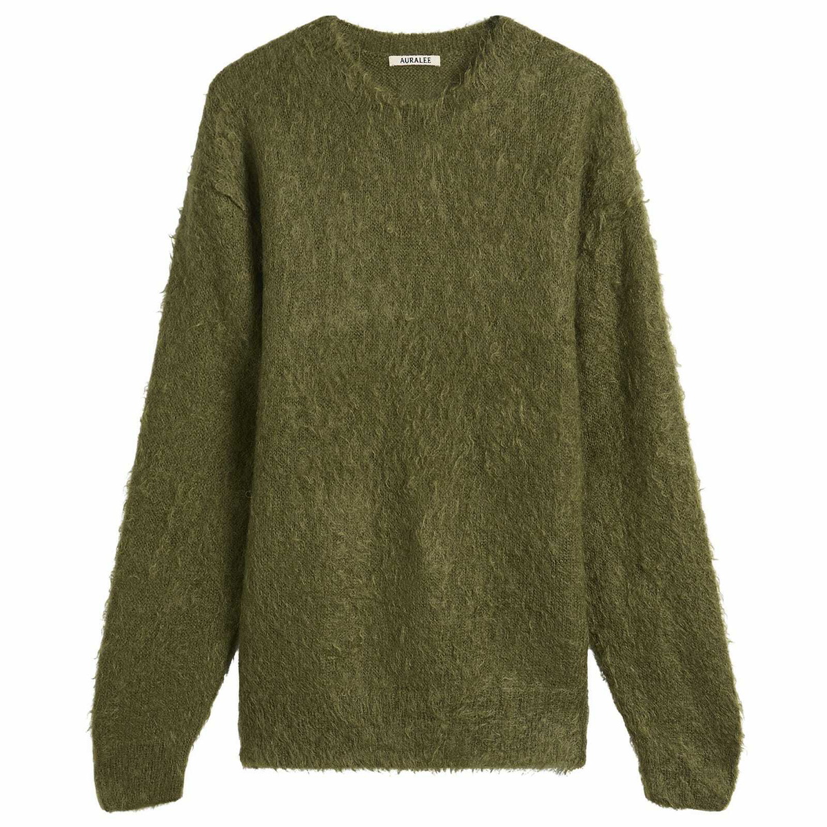 Auralee Men's Brushed Kid Mohair Jumper in Olive