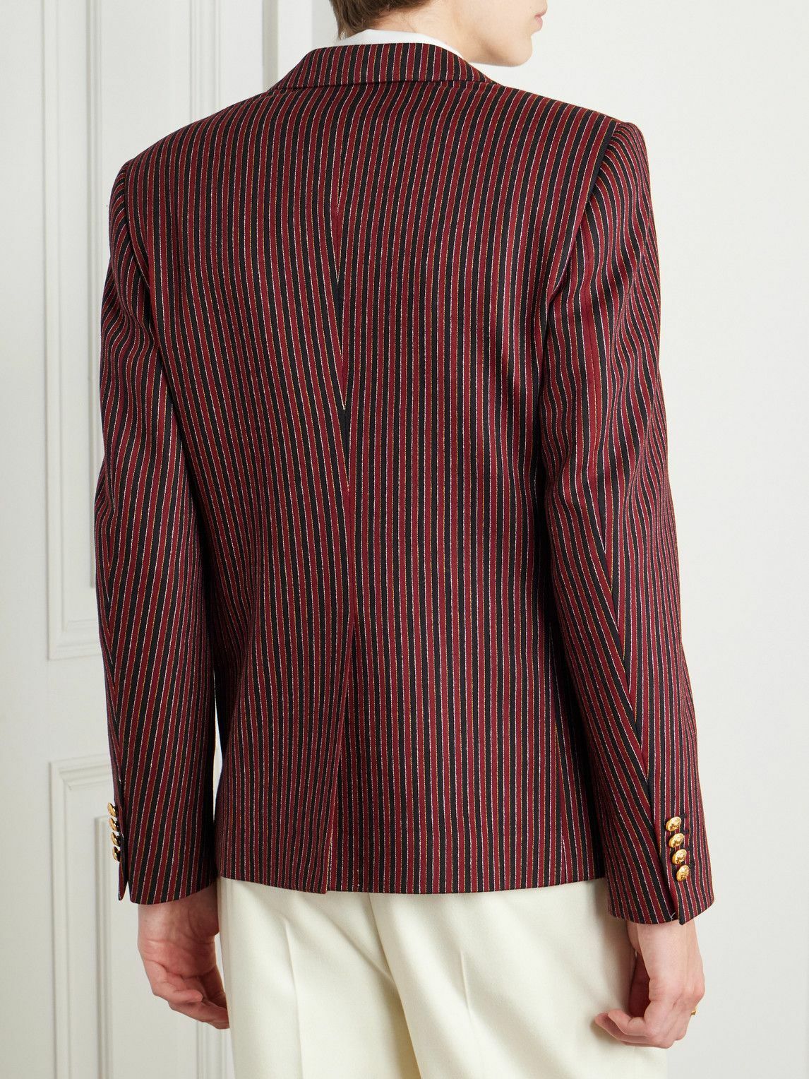 CELINE - Embroidered Striped Wool and Lycra-Blend Blazer - Red