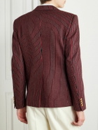 CELINE - Embroidered Striped Wool and Lycra-Blend Blazer - Red