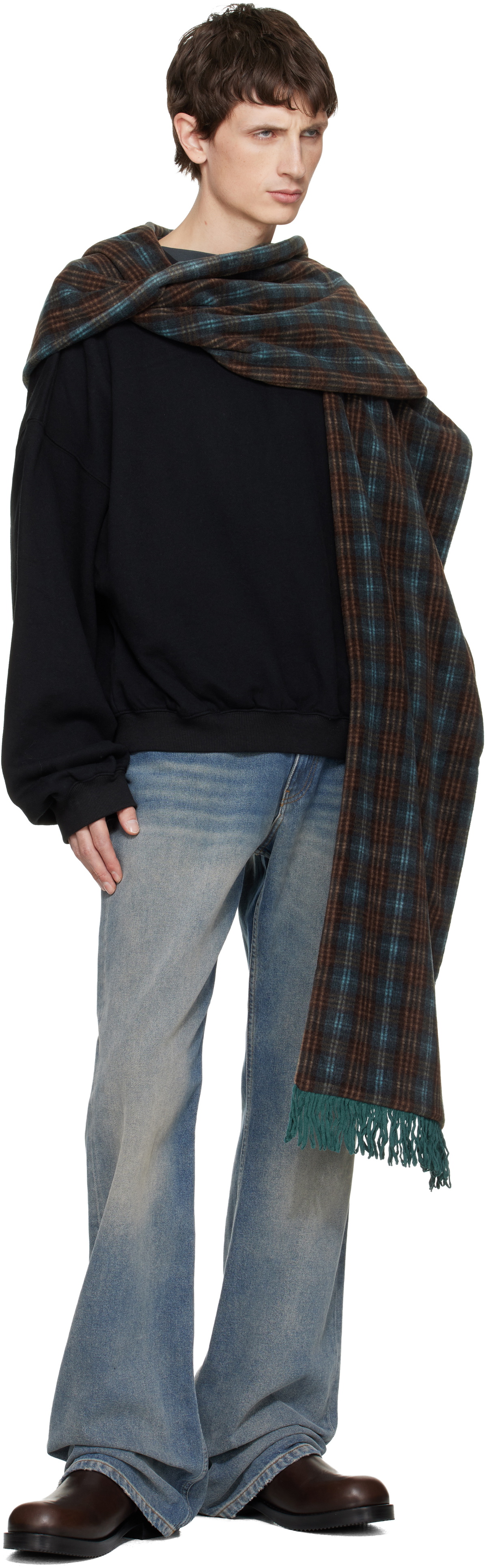 We11done Black Scarf-Detail Long-Sleeved Sweatshirt