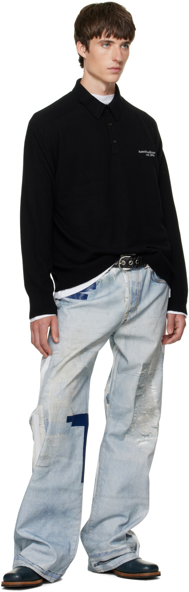 Acne Studios Black Wool Knit Polo