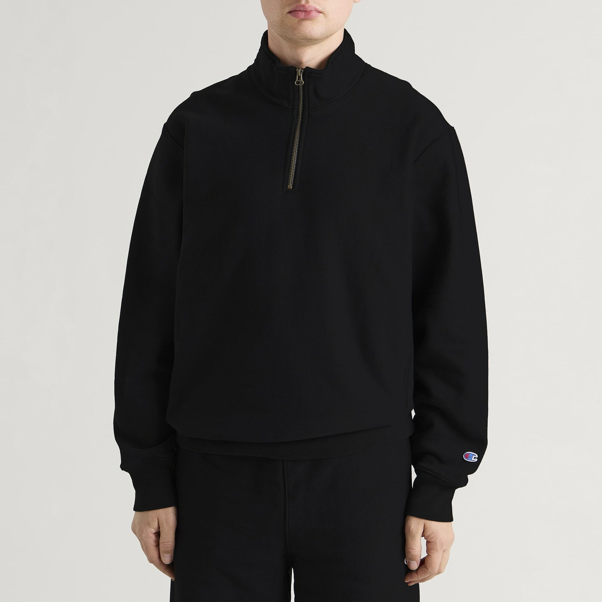 Champion Men's Reverse Weave Half Zip Sweatshirt in Black