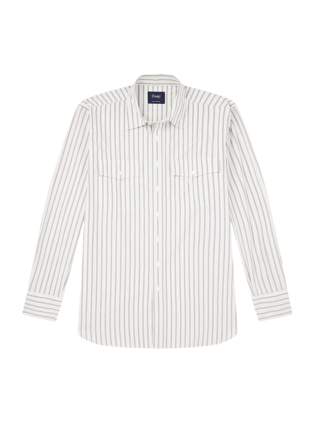 Photo: Drake's - Striped Cotton-Poplin Shirt - White