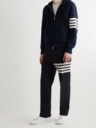 Thom Browne - Striped Waffle-Knit Wool and Cashmere-Blend Zip-Up Hoodie - Blue