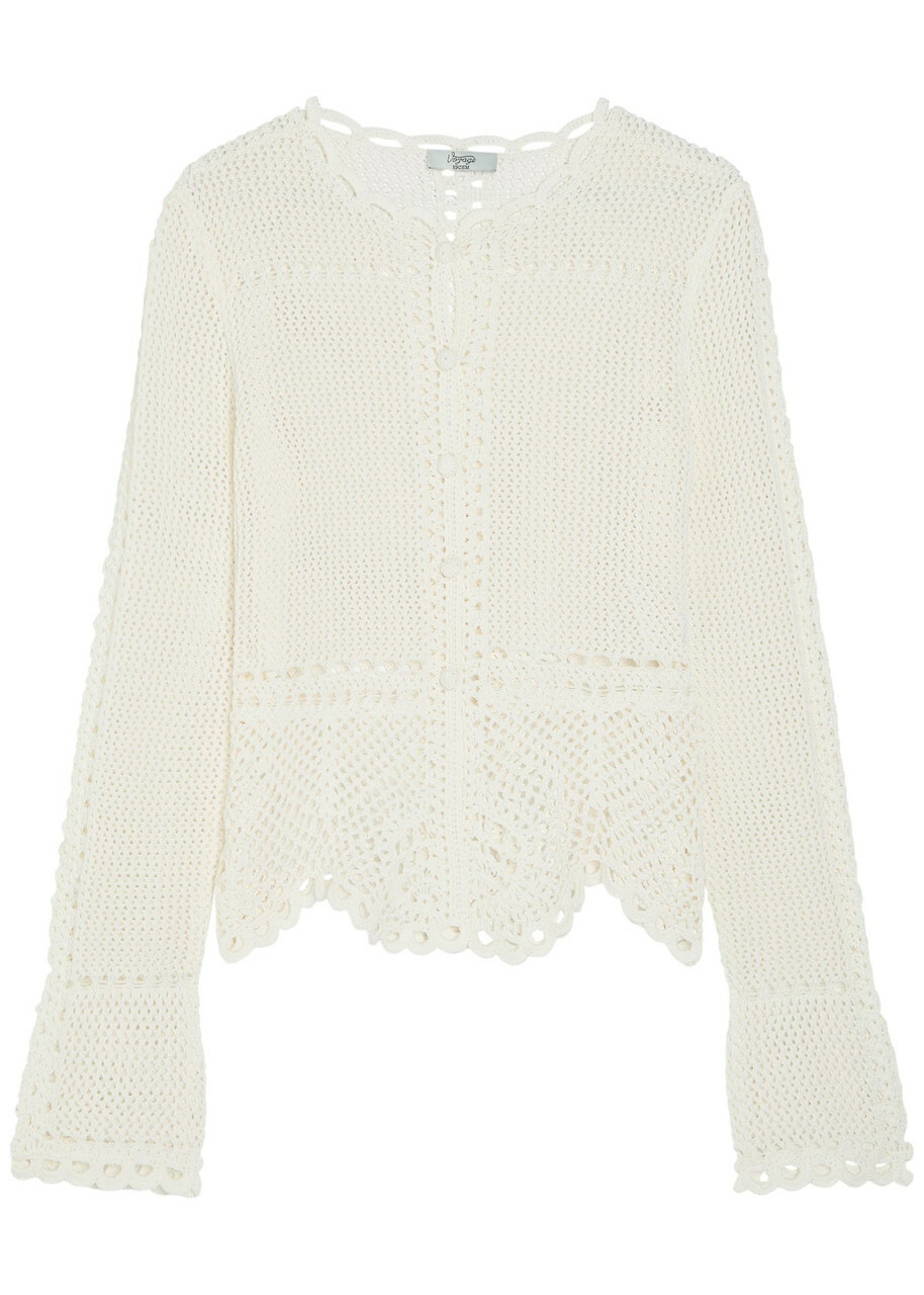 Erdem Scalloped Crochet Cotton Cardigan Ivory