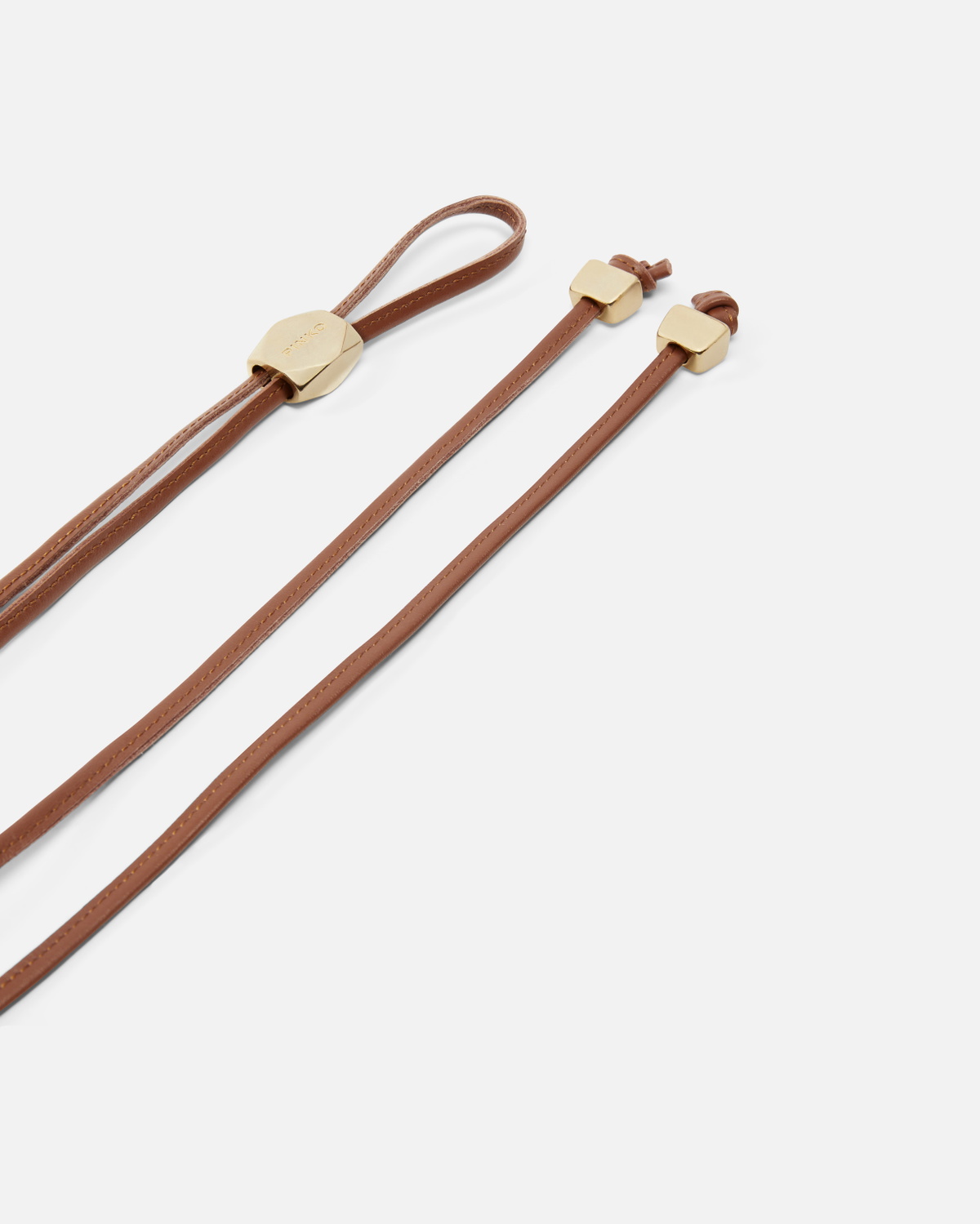 Pinko Tubular Leather Belt With Golden Metal Nuggets Lion Brown   Brushed Gold