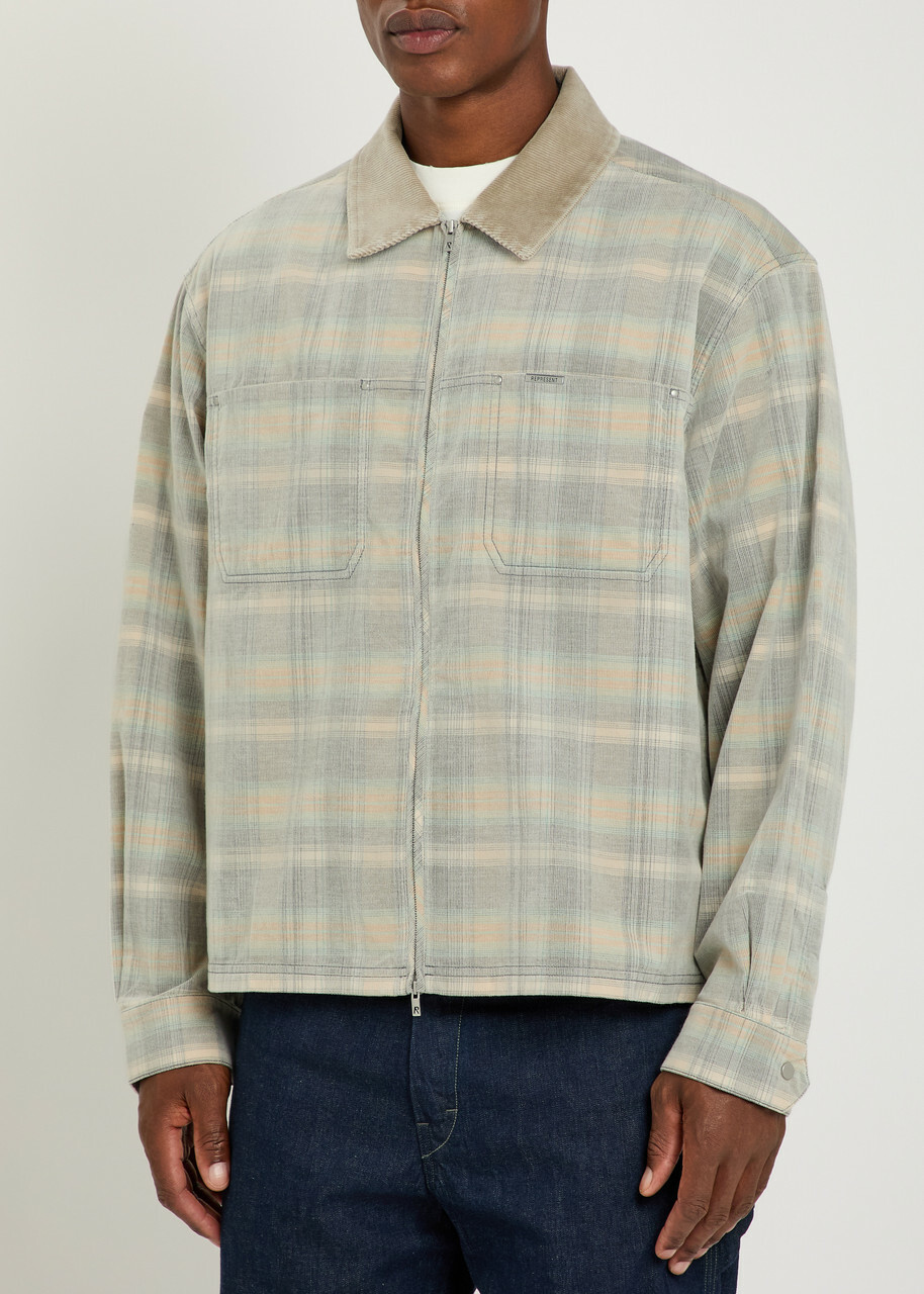 Represent Checked Corduroy-collar Flannel Overshirt Grey