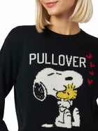 MC2 Saint Barth Woman Crewneck Black Sweater With Snoopy And Woodstock Print | Snoopy Peanuts Special Edition