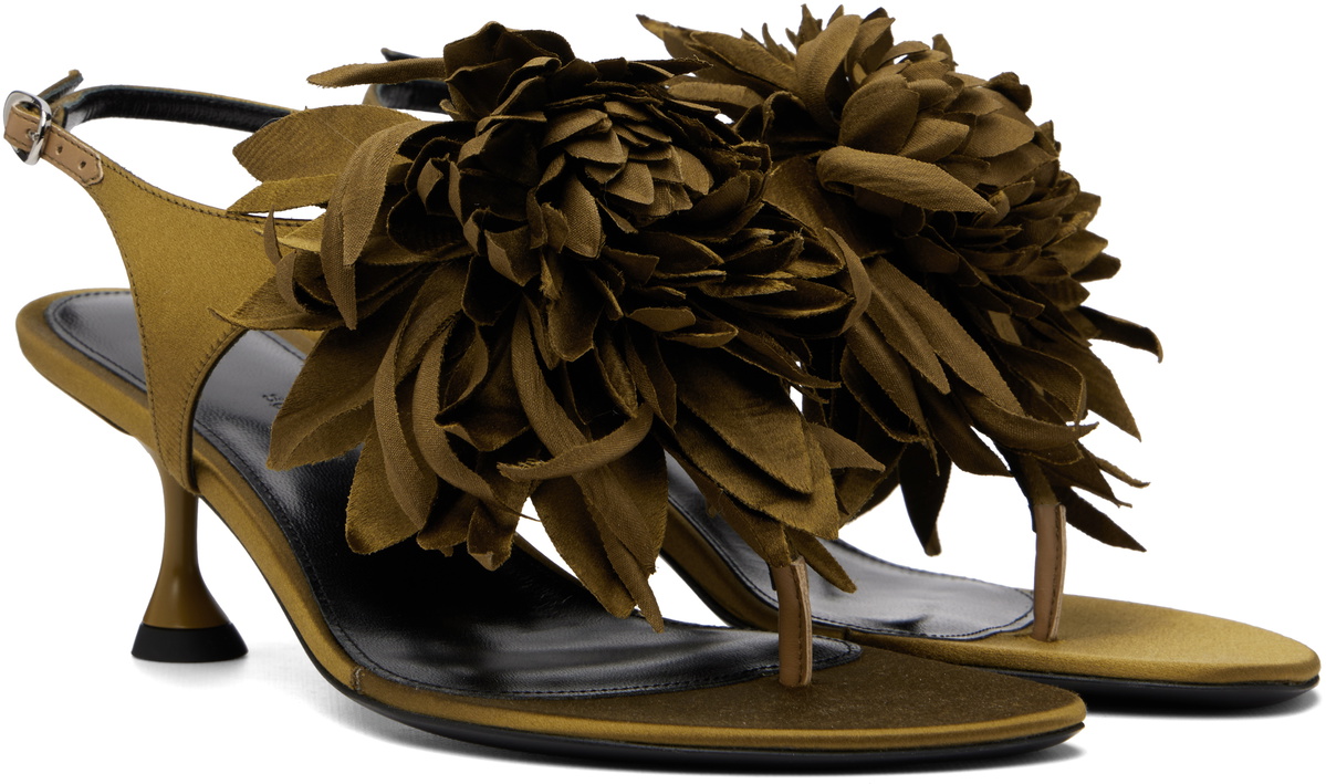 Proenza Schouler Khaki Tee Thong Flower Heeled Sandals