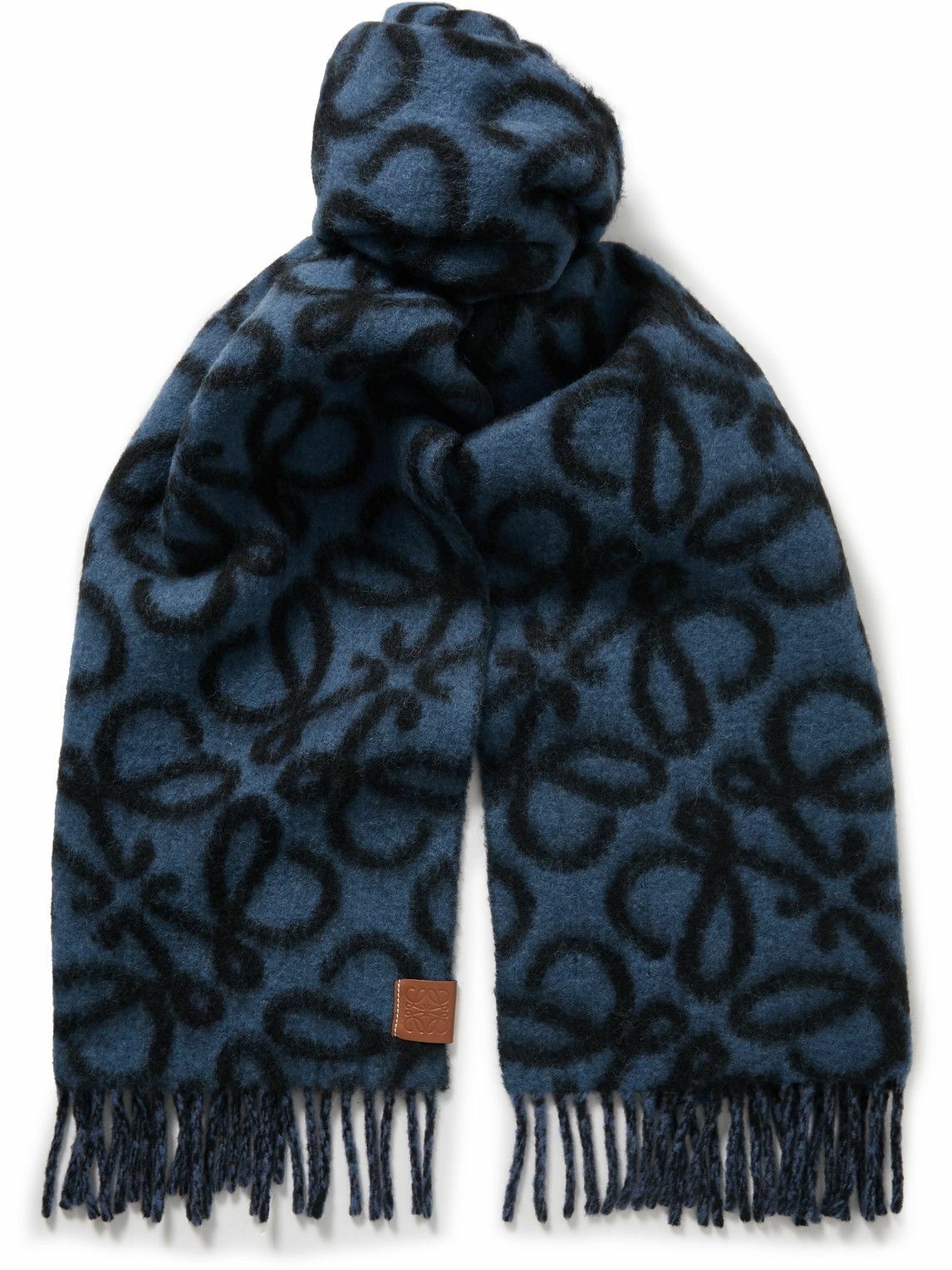 LOEWE Fringed Logo-Jacquard Wool and Cashmere-Blend Scarf for Men