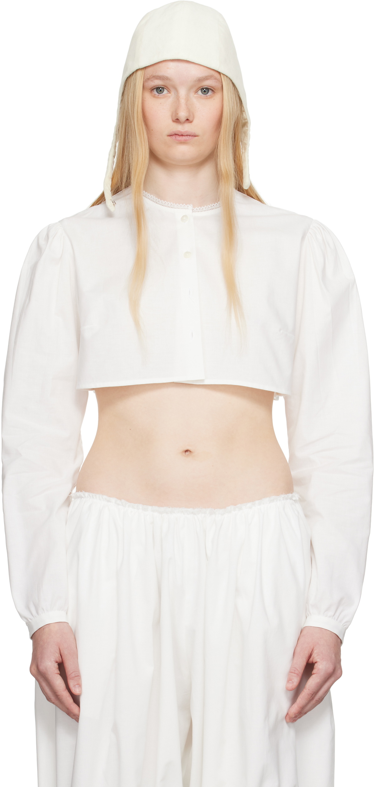 COLLEEN ALLEN White Cotton Crop Blouse
