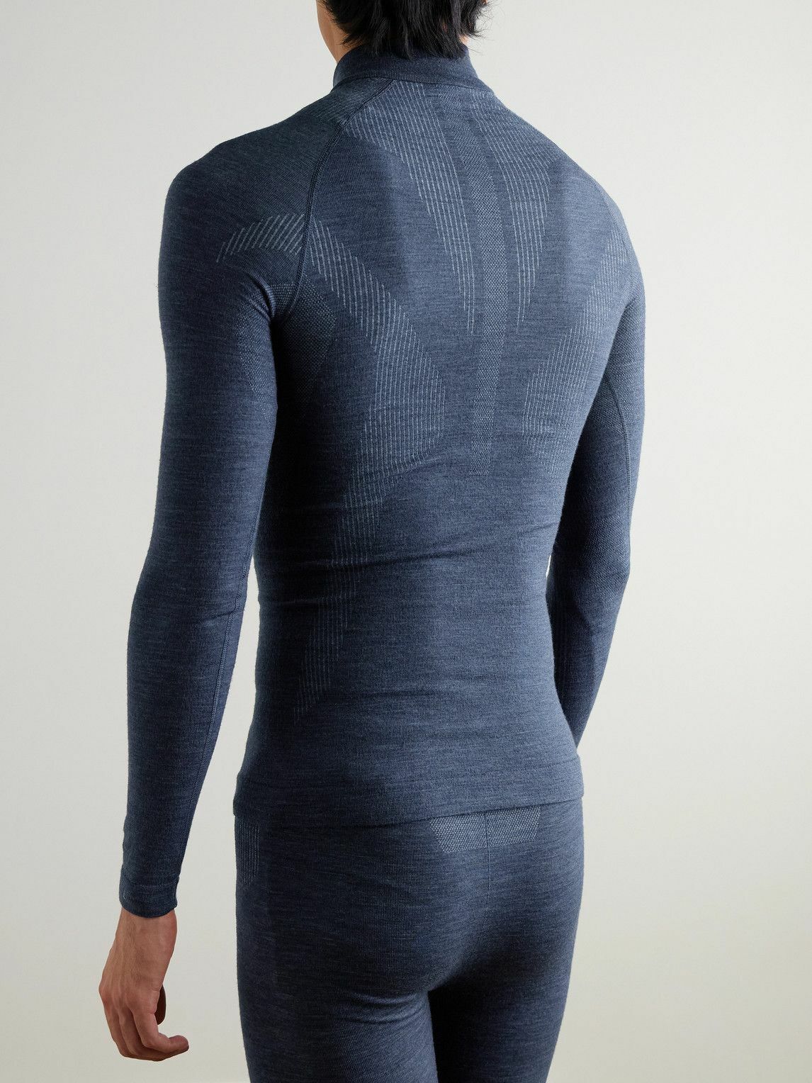 Falke - Printed Virgin Wool-Blend Half-Zip Ski Base Layer - Blue