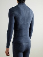 Falke - Printed Virgin Wool-Blend Half-Zip Ski Base Layer - Blue