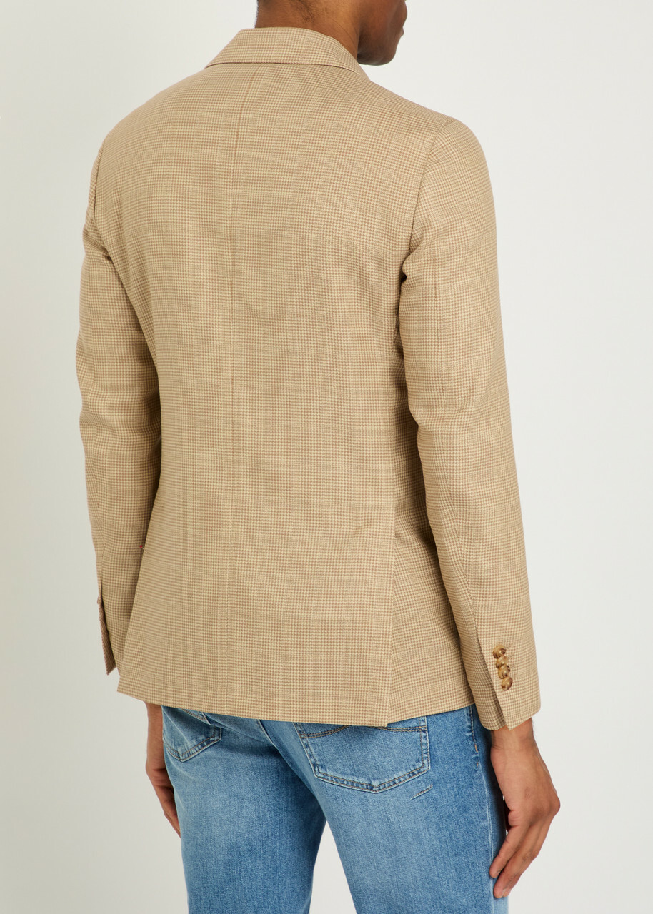 Lardini Houndstooth Wool and Cotton-blend Blazer Tan