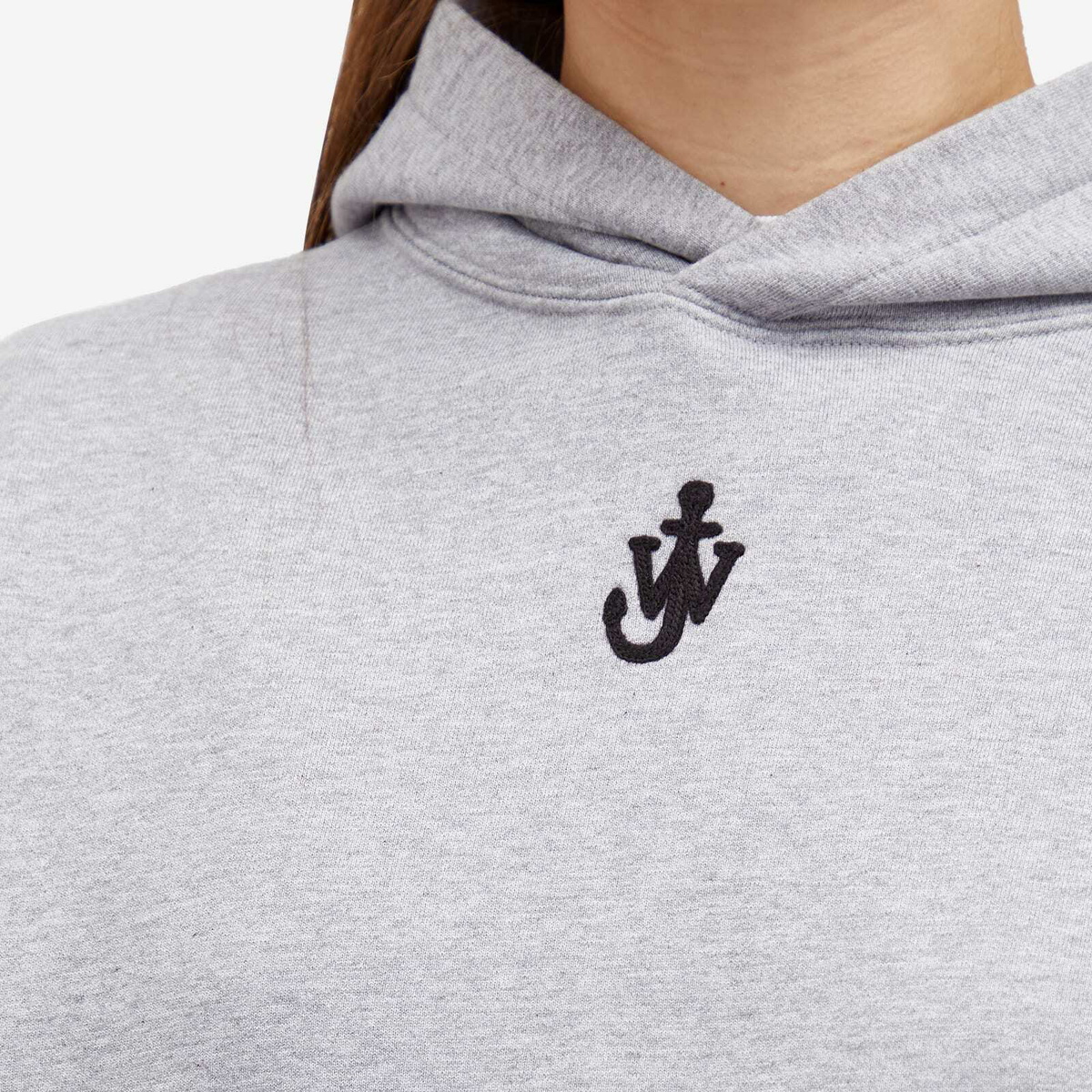 JW Anderson Women's Anchor Embroidery Cropped Hoodie in Grey Melange