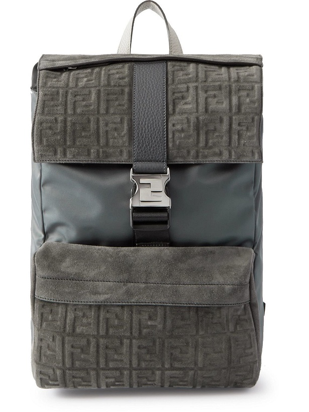 Photo: Fendi - Leather-Trimmed Logo-Embossed Suede and Shell Backpack