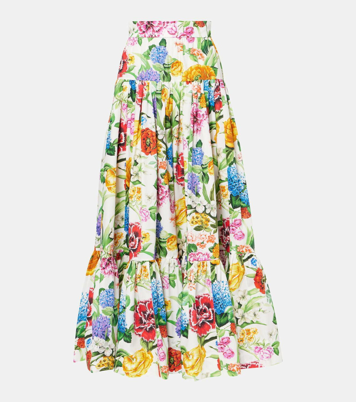Dolce&Gabbana Floral Bouquet Creton A-Line Midi Skirt | Neiman Marcus