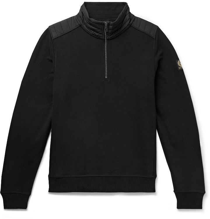 Photo: BELSTAFF - Jaxon Quilted Shell-Panelled Loopback Cotton-Jersey Half-Zip Sweatshirt - Black