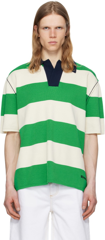Photo: SUNNEI Green & Off-White Magliaunita Striped Polo
