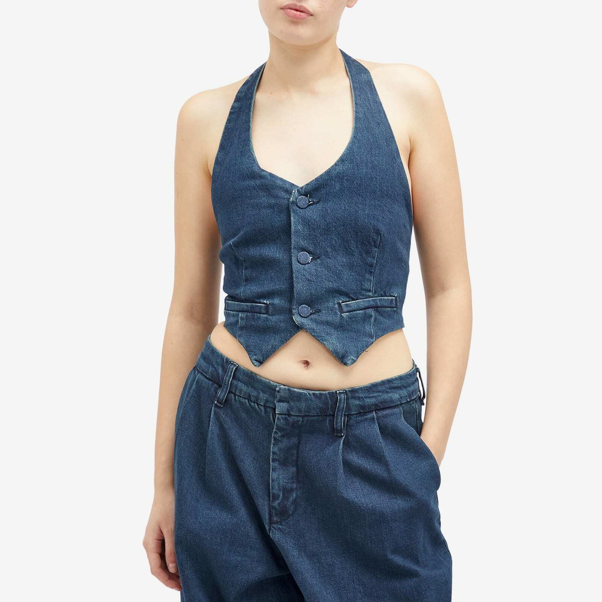 Good American Women's Denim Halter Vest in Indigo