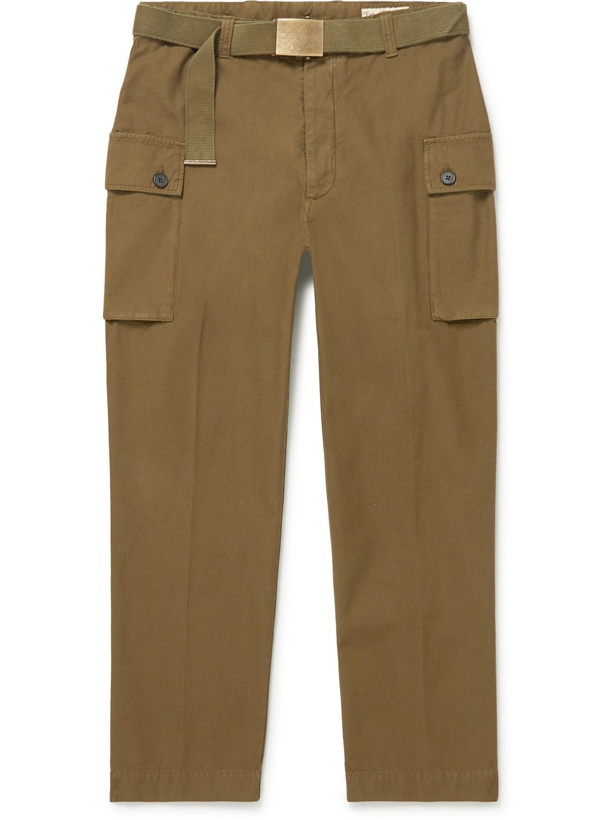 Photo: OFFICINE GÉNÉRALE - Maxence Belted Garment-Dyed Cotton Cargo Trousers - Green