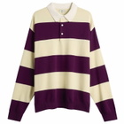 BEAMS Men's 7 Gauge Stripe Knit Rugby Shirt in Purple