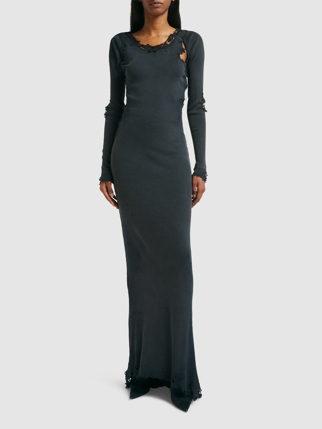 balenciaga grey dress Balenciaga Sequined Stretch-knit Turtleneck Maxi Dress - Women - Black Dresses