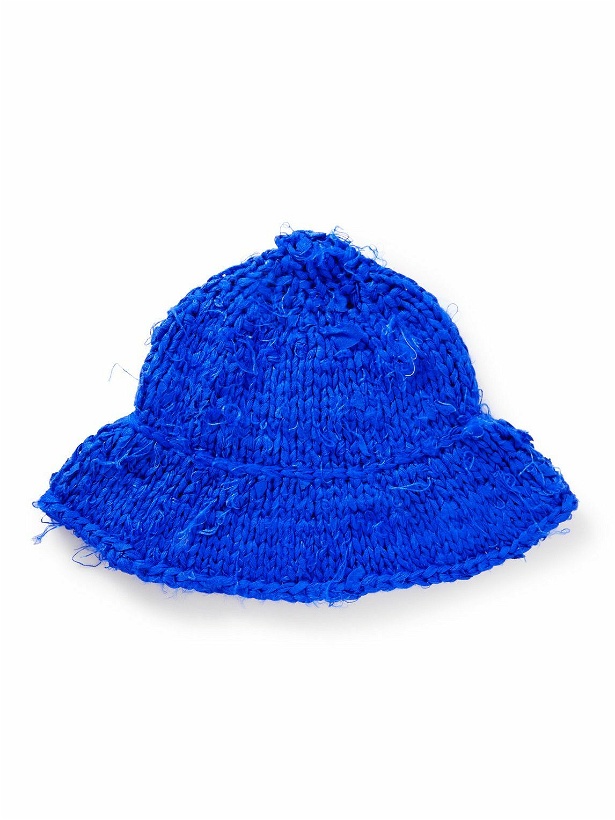 Photo: AIREI - Distressed Knitted Silk Bucket Hat - Blue