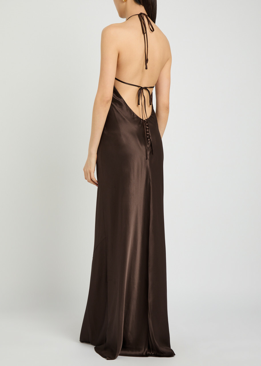 Reformation Jeany Halterneck Silk Maxi Dress Brown