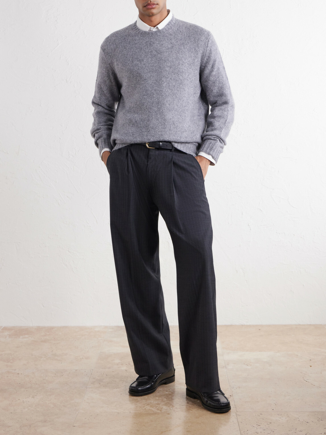NN07 - Kay 10037 Straight-Leg Pleated Pinstriped Woven Trousers - Gray