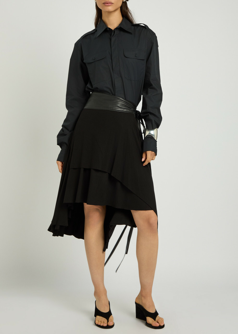 Aaron Esh Belted Asymmetric Jersey Mini Skirt Black