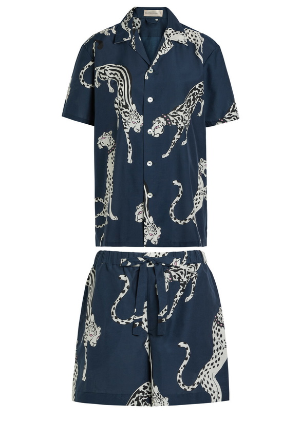 Photo: Olivia Von Halle Emeli Printed Cotton-blend Pyjama set Blue