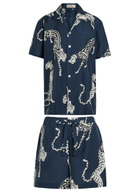Olivia Von Halle Emeli Printed Cotton-blend Pyjama set Blue