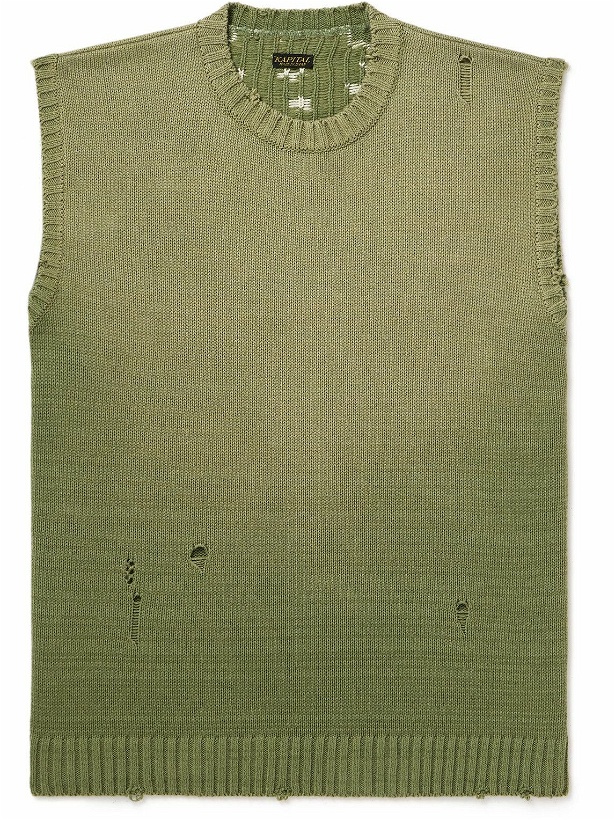 Photo: KAPITAL - 5G Distressed Cotton-Blend Jacquard Sweater Vest - Green
