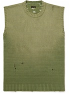 KAPITAL - 5G Distressed Cotton-Blend Jacquard Sweater Vest - Green
