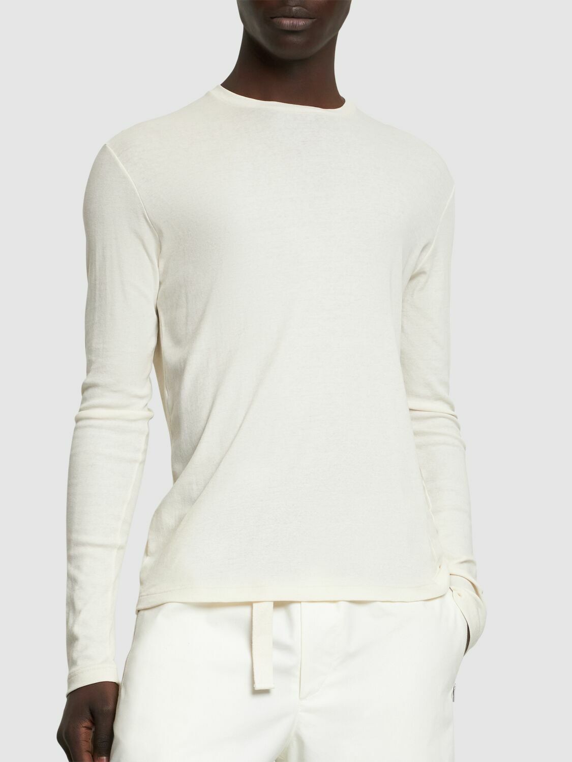【JIL SANDER】Stiff Lightweight Cotton Long Sleeve Natural JIL SANDER - Layered Cotton Long-sleeve T-shirt Jil Sander