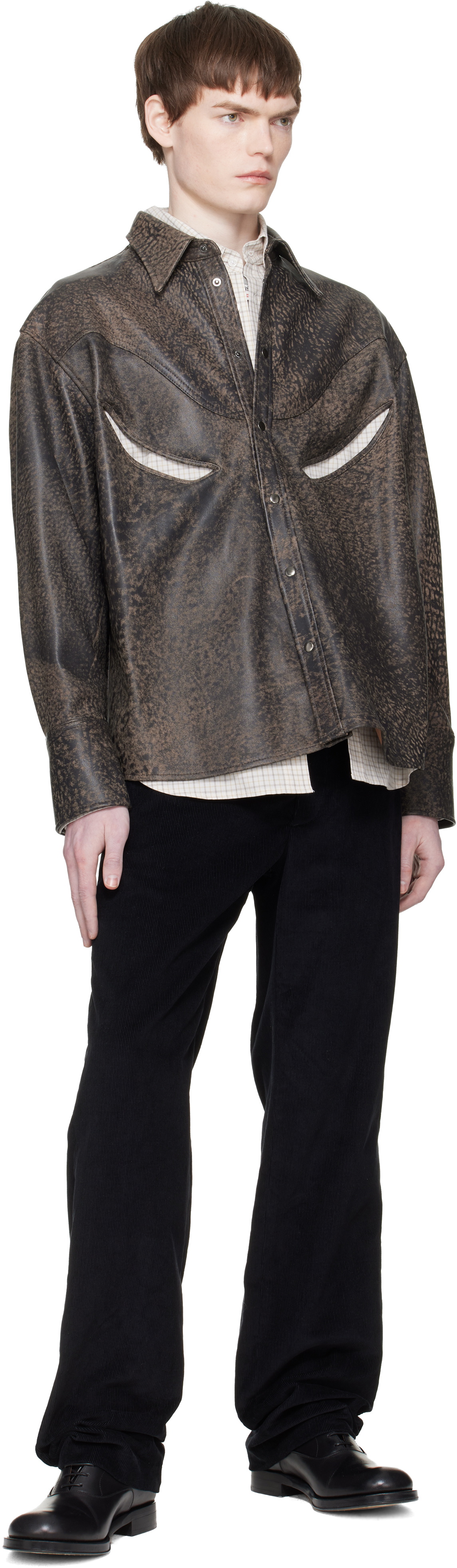 Commission Beige & Black Rider Leather Overshirt