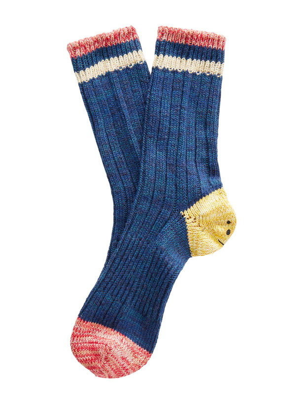 Photo: KAPITAL - Ivy Rainbowy Happy Heel Cotton and Hemp-Blend Socks - Blue