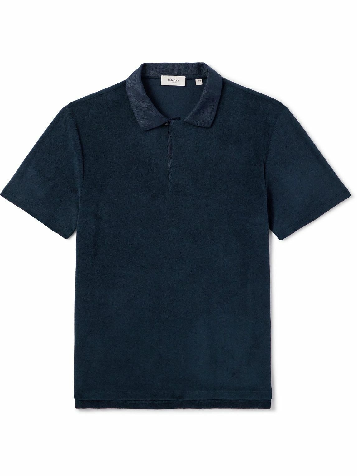 Photo: Agnona - Linen-Trimmed Cotton-Blend Terry Polo Shirt - Blue