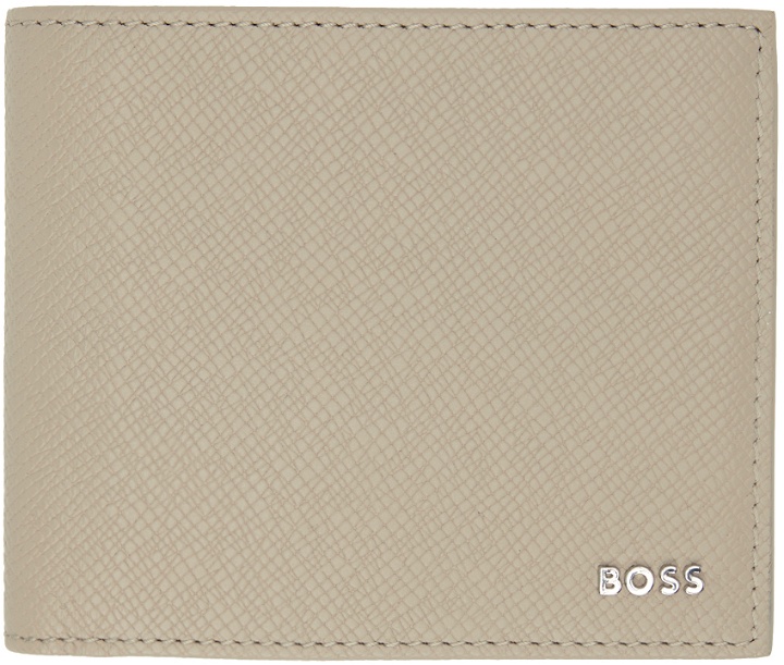 Photo: BOSS Taupe Embossed Leather Logo Lettering Wallet