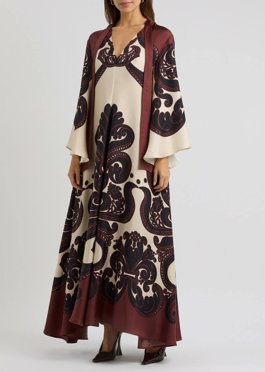 LA Double J Magnifico Printed Silk-satin Maxi Dress Cream
