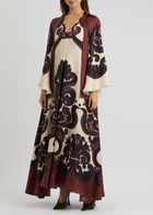 LA Double J Magnifico Printed Silk-satin Maxi Dress Cream