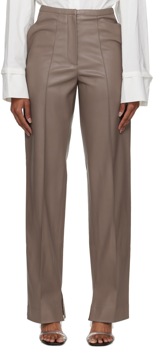 Photo: Olēnich Taupe Two-Pocket Faux-Leather Trousers
