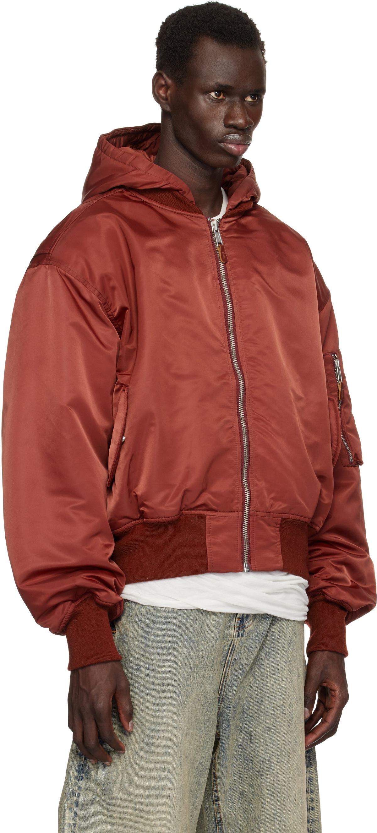 Entire Studios Red Hooded Broad Bomber Jacket Entire Studios