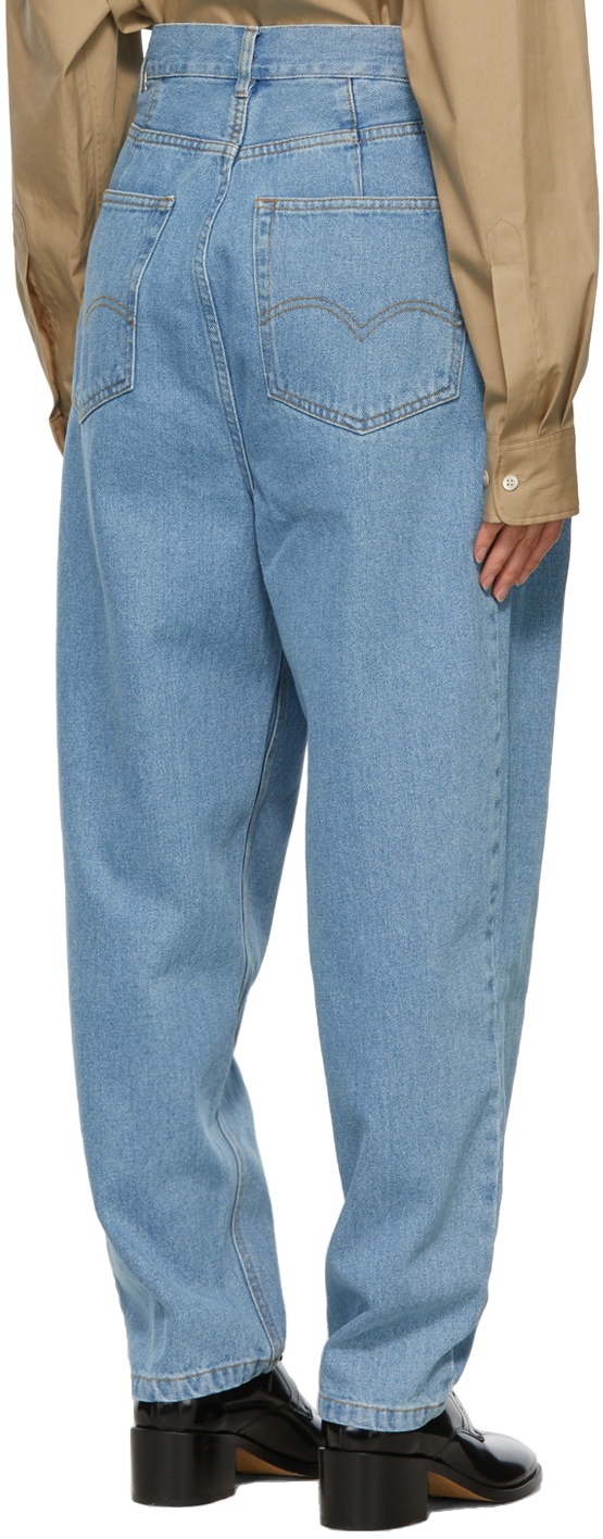 Hed Mayner Blue Pleated Denim Jeans