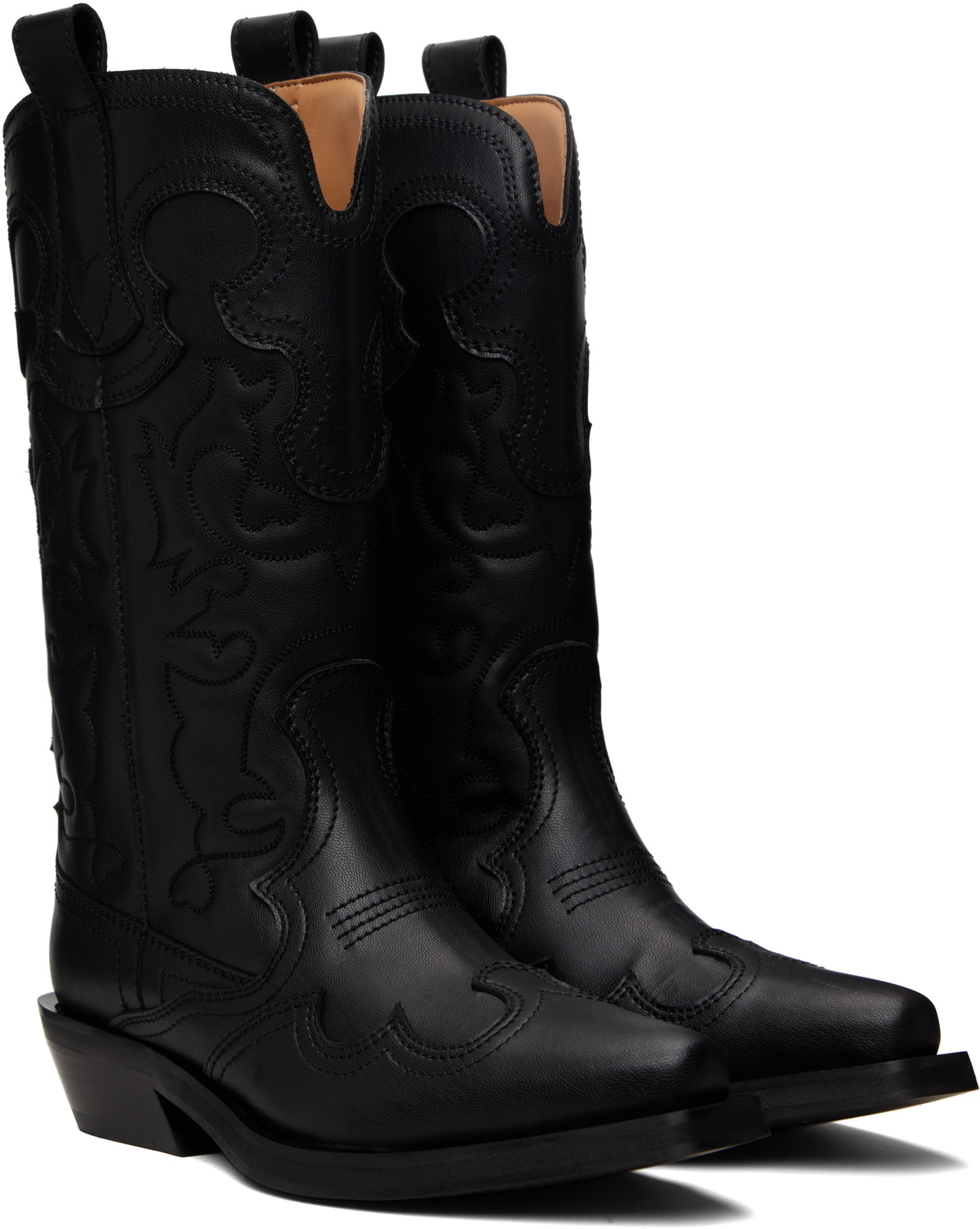 GANNI Black Mid Shaft Embroidered Western Boots