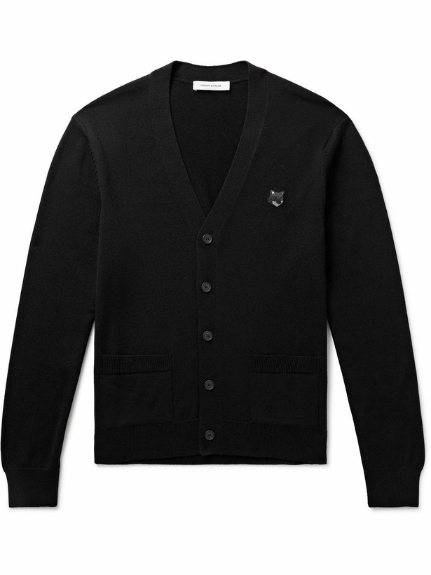 Photo: Maison Kitsuné - Slim-Fit Logo-Appliquéd Wool Cardigan - Black