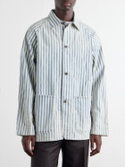 KAPITAL - Logo-Appliquéd Striped Cotton-Twill Overshirt - Blue