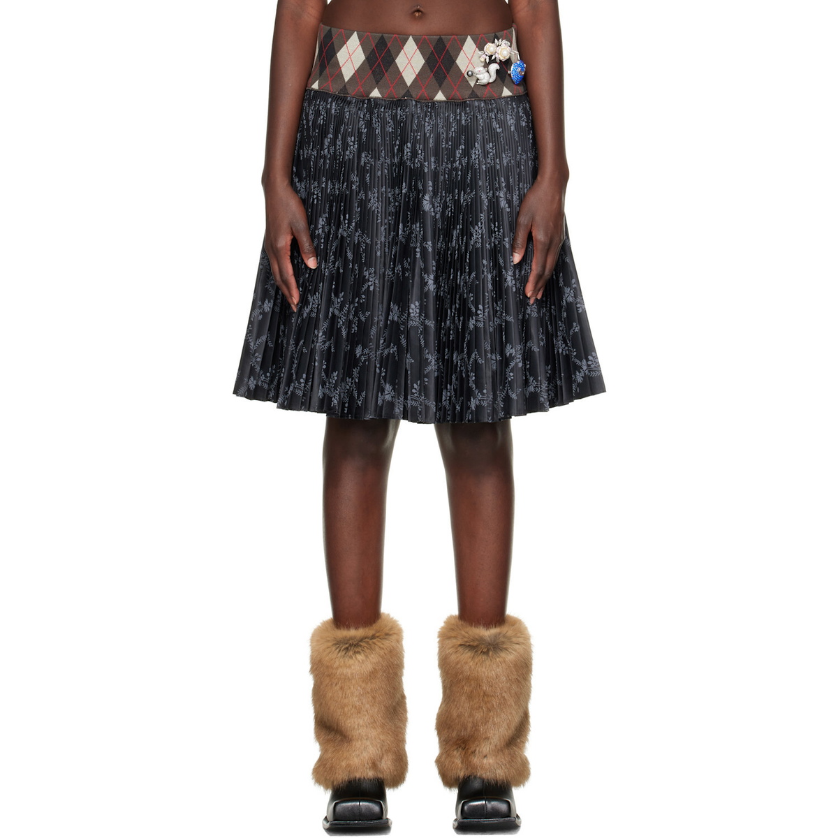Chopova Lowena Black Crescent Pleated Knee Miniskirt